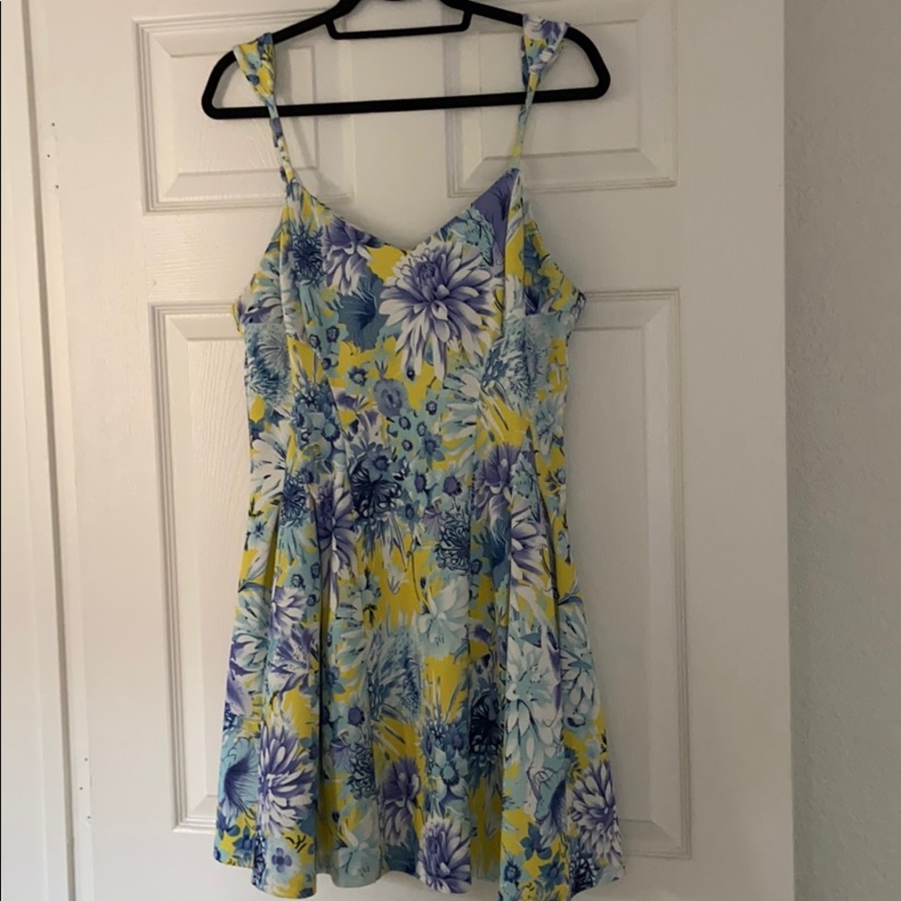 Yellow Spring dress with blue flowers